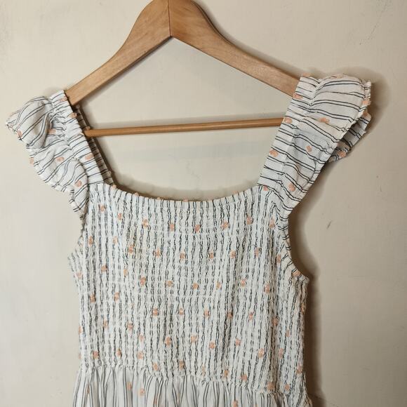 LOFT Midi Dress Striped + Textured Dot Flutter Sleeve - Picture 4 of 10